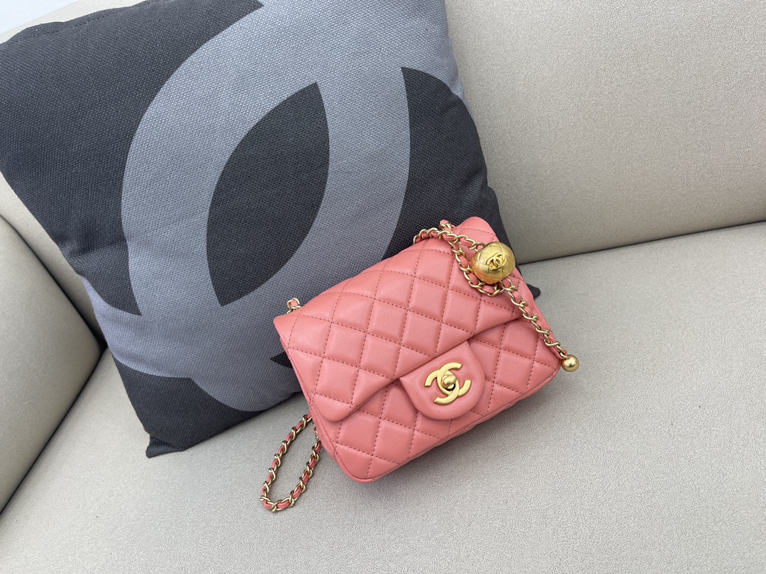 Mini Classic Flap Lambskin Bag AS1786 Cream Pink/Gold